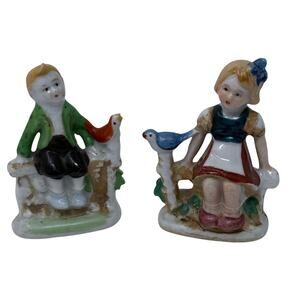 Occupied Japan Boy & Girl Porcelain Figurines Set 1940s Vintage Pair 3.5"